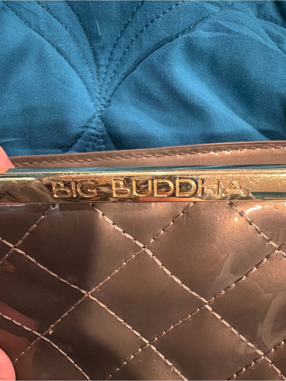 Big Buddha Quilted Metallic Bronze Clutch with Gold Logo